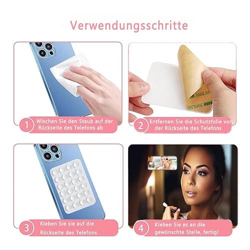 4 Stück Handy Saugnapf，Silikon Saugnapf Handy，Handy Kleber Rückseite，für Mobile Stromversorgung Handys Selfies und Videos (Schwarz Weiß Rosa) thumbnail 6