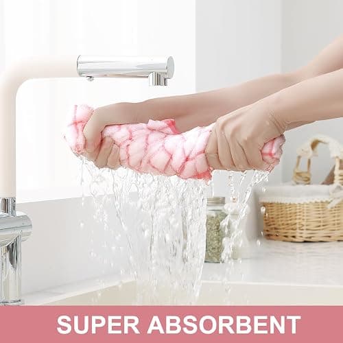 Homaxy Premium Cotton Kitchen Towels 16"x 28", Large Natural Ring Spun 390 GSM Dish Towels, Super Absorbent Terry Kitchen Hand Towels, Soft Tea Towels with Hanging Loop, Pink Check Design, 6 Pack thumbnail 5