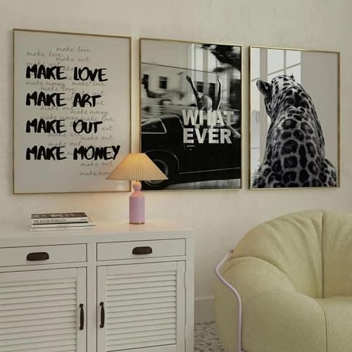 ZBELLO 3PCS/SET Canvas Painting, Black & White Leopard Print Unframed Canvas Wall Art, Retro Fashion Posters for Living Room & Entryway (A,50x70cm) - Image 1