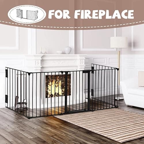 AUXSOUL 118" Wide Baby Gate Metal Safety Playpen - Fireplace Fence for Toddler/Pet/Dog, Fits 72"- 118" Wide, 5-Panel (30" H, Black) thumbnail 7