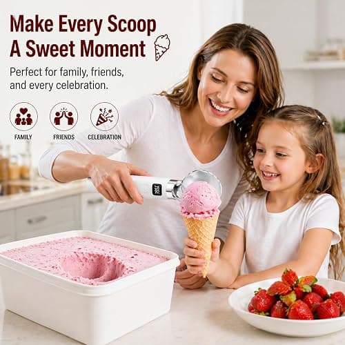 DLUCK Heated Ice Cream Scoop for Hard Ice Cream, Gelato & Frozen Desserts, Electric Ice Cream Scooper with Smart Temperature & Battery Display, USB-C Rechargeable, Durable One-Piece Design (White) thumbnail 8