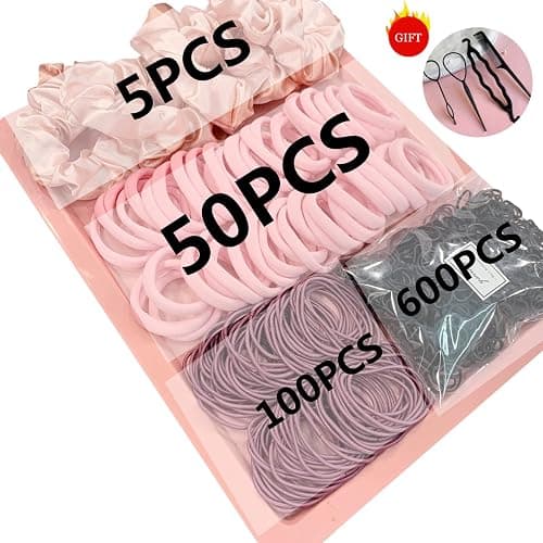 YANRONG 755PCS Hair Accessories for Woman Set Seamless Ponytail Holders Variety Hair Scrunchies Hair Bands Scrunchy Hair Ties For Thick and Curly (Pink) thumbnail 6