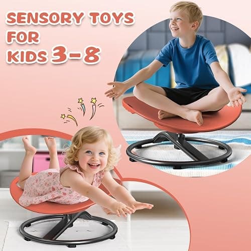 pozoera Spinning Chair for Autistic Kids - Sensory Spinning Chair for Autistic Children with Safety Handle & Non-Slip Design, Sensory Swivel Chairs for Kids 3-8 Years(Orange) thumbnail 7