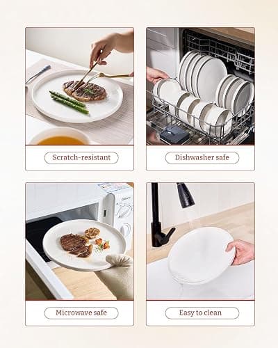 Famiware Porcelain Dinnerware Set, 18-Piece Modern Plate and Bowl Set, dish set for 6, Microwave and Dishwasher Safe Tableware, White thumbnail 6