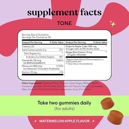 Lemme Tone Metabolism & Body Toning Gummies, 30-Day Supply | Clinically Studied Chromium & B12, Blood Sugar & Weight Management Support, Watermelon Apple Flavor thumbnail 7