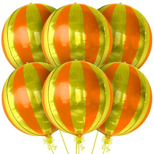 KatchOn, Orange and Gold Balloons - 22 Inch, Pack of 6 | Carnival Foil Balloons Striped, Orange Foil Balloons | Gold Striped Balloons, Striped Foil Balloons Orange, Carnival Theme Party Decorations - Image 1