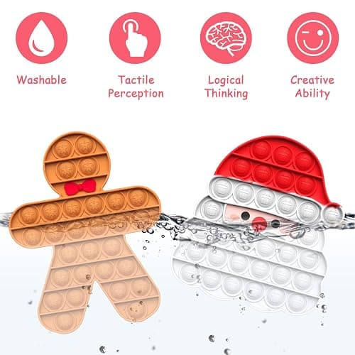 2 Pack Christmas Pop Poppet It Fidget Toys Set - Santa & Gingerbread Man, Christmas Eve Box Party Bag Stocking Fillers for Kids Gifts for Boys Girls Baby Xmas Popit Sensory Toy Game thumbnail 8