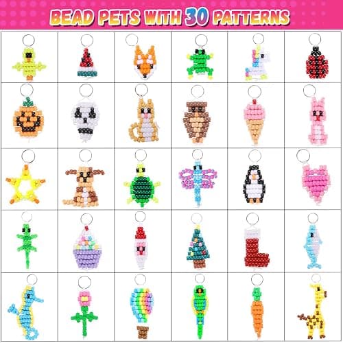 Beads for Crafts, Pony Beads Keychain Making Kit, Bead Pets for Kids Girls | Funtopia Bracelet Making kit Beaded Animal Set Birthday Party DIY Art Crafts for Girls Boys Beginners(1500 Bead, 30 Designs) thumbnail 7