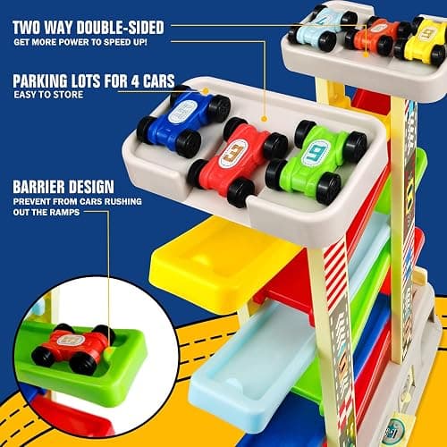 Montessori Toys for 2 3 Year Old Boys Toddlers, Car Ramp Toys with 6 Cars & Race Tracks, Garages and Parking Lots, Ramp Racer Toy Gift for Boys Girls Age 18 Months and Up, Multicolor thumbnail 3