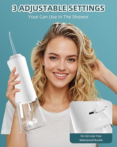 Water Flosser, Water Dental Flosser Pick for Teeth, 300ML IPX7 Waterproof Oral Irrigator, 3 Modes 4 Replaceable Jet Tips, Professional Flossing Cleaning Picks for Home Travel Gums (White) thumbnail 4