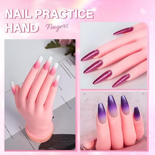 Buqikma Flexible Practice Nail Fake Silicone Hand Model for Acrylic Nails | Mannequin Hand for Nails, Fake Manicure Hand Manikin hand to practice nails on for Nail Practicing nail Tip art beginner thumbnail 8