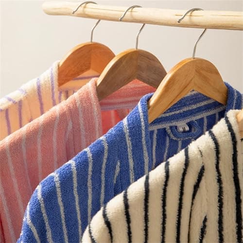 Striped Terry Cloth Robe for Women Men, Soft Cotton Towel Kimono Bathrobe with Pockets, Knee-Length Spa Hotel Loungewear thumbnail 4