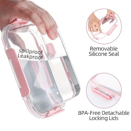 CZUMJJ Glass Meal Prep Containers Set of 12 Food Storage Containers for Lunches, Dishwasher Safe, Pink thumbnail 4