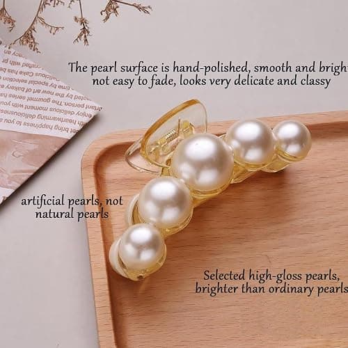 Hair Clips for Women, Large Pearl Hair Claw Clip Set Strong Hold No Slip, Banana Jaw Clip Barrettes, Hair Accessories Birthday Wedding Valentine's Day Gift for Girl Wife Styling Thick Thin (4 PCS) thumbnail 5
