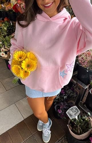 Cute Hoodies for Teen Girls Women Y2k Floral Graphic Oversized Sweatshirt Long Sleeve Aesthetic Preppy Clothes thumbnail 5