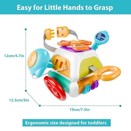 Briuhap Busy Board Cube Toys, Sensory Travel Toys for Toddlers with 10 Educational Activities, Great Baby Shower and First Birthday Gifts, Baby Travel Essentials thumbnail 3