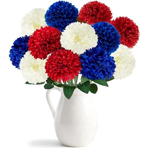 Yunfan 4th of July Decorations Patriotic Decor 12Pcs Artificial Flowers Red White and Blue for Independence Memorial Veterans Labor Fourth of July Home Party Centerpiece Vase - Image 1