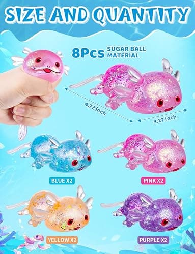 4PCS Glitter Axolotl Stress Relief Ball Axolotl Sensory Fidget Toys Cute Axolotls Toys for Adults Kids Soothing Classroom Office Birthday Party Gift (4 Colors) thumbnail 2