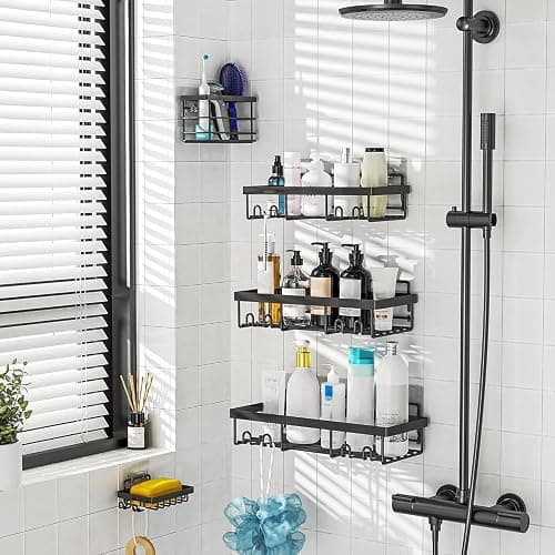 Moforoco Adhesive Shower Caddy Organizer Shelves Rack - 5 Pack Corner Bathroom Storage Organization, Home & Kitchen Decor Inside RV Accessories, Hanging First Apartment Household Camper Essentials thumbnail 6
