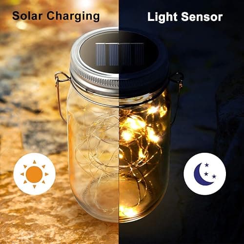 Urvoix Solar Mason Jar Lights - 8 Pack 30 LED Solar Fairy Lights Outdoor, Waterproof Mason Jar Lids Lights Solar Powered String Lights with Hangers(NO Jars) for Garden Patio Lantern Decor thumbnail 5