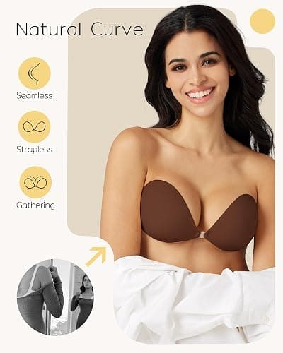 Niidor Adhesive Bra Strapless Sticky Invisible Push up Silicone Bra for Backless Dress with Reusable Nipple Covers thumbnail 2