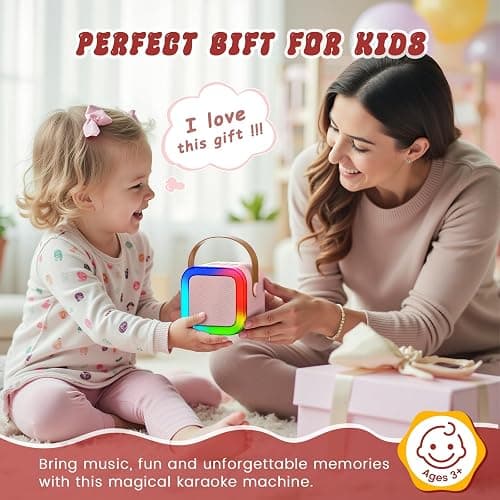 Mini Karaoke Machine for Kids,Portable Bluetooth Speaker with 2 Wireless Microphones,Toddler Music Player Toys,Easter Birthday Gifts for 3,4,5,6,7,8,9,10,11,12+Years Old Girls Boys (Pink) thumbnail 2