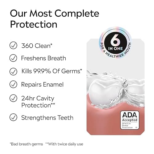 Listerine Total Care Alcohol-Free Anticavity Fluoride Mouthwash, 6 Benefit Oral Rinse to Help Kill 99.9% of Germs That Cause Bad Breath & Strengthen Enamel, Dye-Free, Extra Mild Mint Flavor, 1 L thumbnail 4