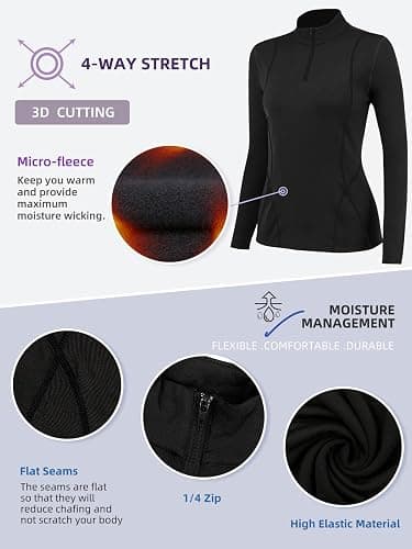 TERODACO Half Zip Thermal Base Layer Women Warm Wicking Ski Base Layers with Micro Fleece Long Sleeves Ladies Thermal Tops for Running Hiking Cycling Soft Quick Dry Breathable thumbnail 5