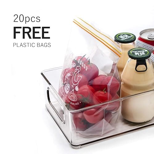 Stackable Refrigerator Organizer Bins, 6 Pack Clear Kitchen Organizer Container Bins with Handles and 20 PCS Plastic Bags for Pantry, Cabinets, Shelves, Drawer, Freezer - Food Safe, BPA Free 10"L thumbnail 8