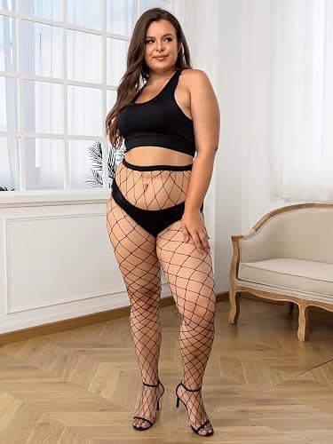 Aneco 4 Pairs Plus Size Fishnets Tights Sexy Black Fishnet Pantyhose Stockings Cross Mesh Tights Thigh High Stockings thumbnail 6