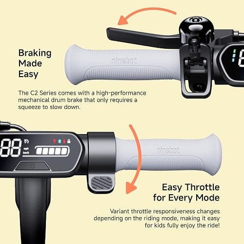 Segway Ninebot eKickScooter - Electric Scooter for Kids 6-14, w/t Adjustable Handlebar Height (Only C2 Pro) for Riders up to 132 lbs, Includes New Cruise Mode, UL-2272 Certified thumbnail 8