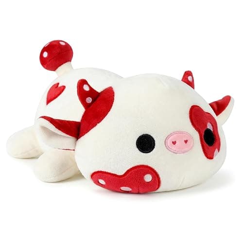 Onsoyours Cute Cow Plushie, Soft Stuffed Mushroom Love Cow Squishy Plush Animal Toy Pillow Gift for Kids (Red Mushroom Cow, 12") - Image 1