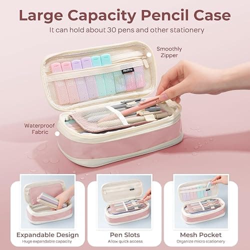Nicpro 39 PCS Aesthetic School Supplies with Cute Pink Pencil Case, 12 Pastel Highlighters, 5 Quick Dry Black Ink Pens, 6 Mechanical Pencil 0.5 & 0.7 mm for Girls Student Stationary College Essentials thumbnail 2