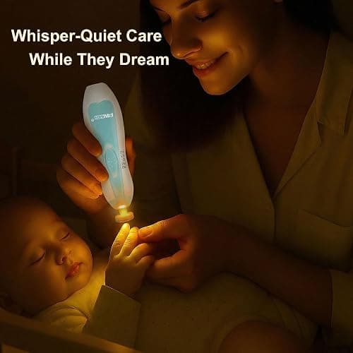 Fansidi Baby Nail Trimmer Electric, Easy & Safe Nail File for Newborn Infant Toddler, Whisper-Quiet Nighttime Use, 4-Stage Age-Matched Grinding Heads, LED Light, 18-Piece Kit, Blue, Baby Shower Gift thumbnail 5