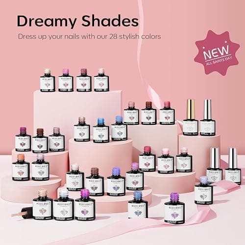 Modelones 32 Pcs Gel Nail Polish Kit, 28 Colors Gel Polish Kit with Glitter Glossy & Matte Top Base Coat Nude Pink Blue Purple Glitter Nails Gifts for Women DIY Salon Home thumbnail 5