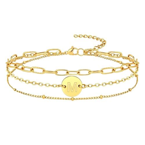 LDOWWGL Gold Initial Bracelets for Women - 18K Gold Plated over Stainless Steel Letter Charm Bracelet with Layered A to Z Design - Birthday Christmas Jewelry Gifts - Image 1