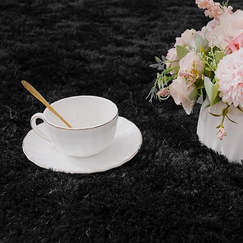 Black Rugs for Bedroom 4x5.9 ft - Ultra Soft Faux Fur Area Rug - Plush Non-Slip Shaggy Carpet for Living Room, Cozy Fluffy Rug for Kids Boys Girls Dorm Nursery Room, High Pile Floor Carpet thumbnail 7