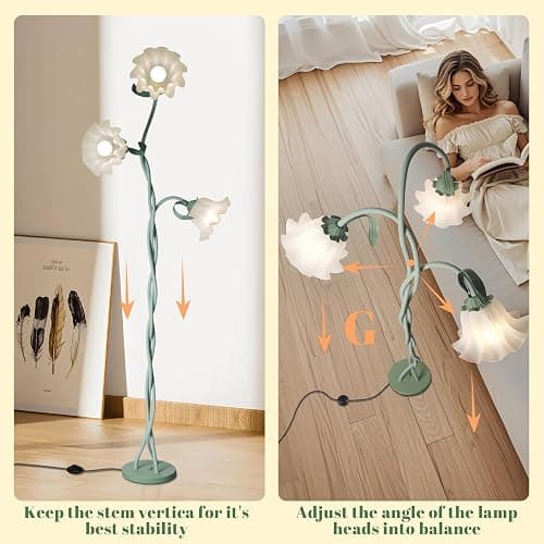 Flower Standing Lamp for Bedroom, Cute Corner Floor Lamp with Flexible Gooseneck,3 Light Floor Reading Lamp with 3 Color Temperatures, Bulbs Included, LED Tall floor Lamp for Living Room Corner(Green) thumbnail 4