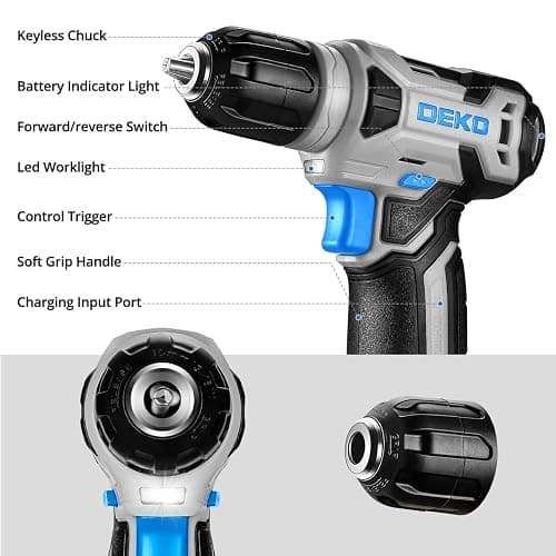 DEKOPRO Drill Set: Tool Set with 8V Blue Cordless Drill, Home Tool Kit with Drill, Hand Tool Kits for Women 126 Piece thumbnail 4