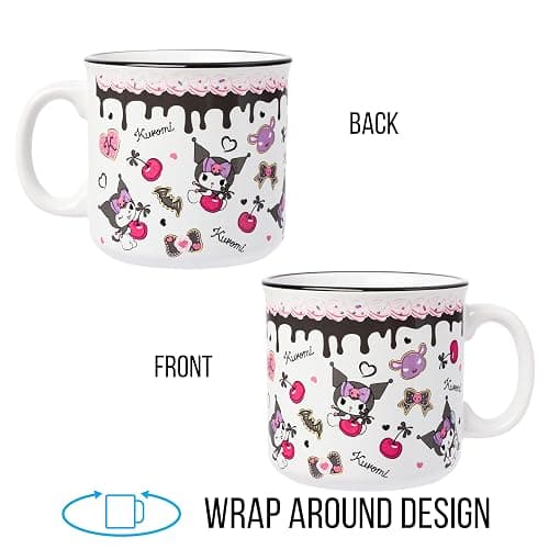 Silver Buffalo Sanrio Hello Kitty and Friends Kuromi Cherries and Black Hearts Ceramic Camper Mug, 20 Ounces thumbnail 6