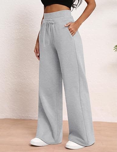 HeSaYep Women's Wide Leg Sweatpants Double Waisted Fleece Baggy Sweat Pants with Pockets thumbnail 3