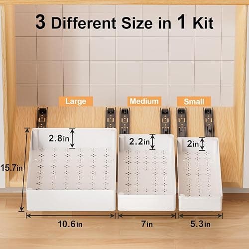 Delamu 3 Pack Pull Out Cabinet Organizer, 15.7"Deep Pull Out Drawers for Cabinets, Slide Out Drawers for Kitchen Cabinets, Bathroom Cabinet Organizer, Pantry (White) thumbnail 2