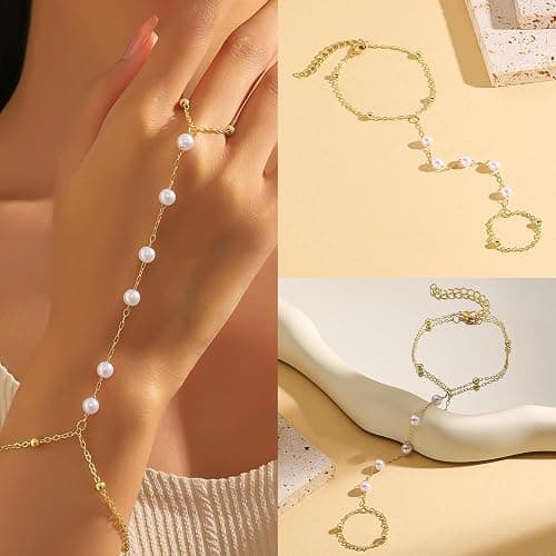 YixNahz 6 Pieces Gold Finger Ring Bracelet for Women Trendy 14k Gold Plated Womens Adjustable Cute Rings Hand Chain Link Bracelets Set for Women Jewelry Gifts Daily Accessories on Summer Beach thumbnail 4