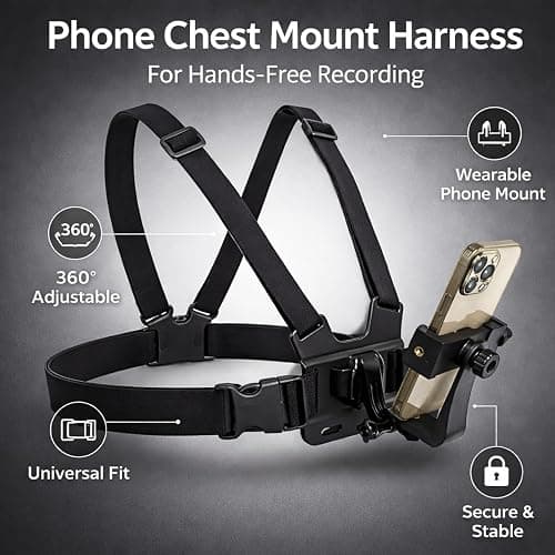 Mobile Phone Chest Mount Set, Strap Holder Cell Phone Clip for Action Camera POV Compatible with Samsung iPhone Plus etc thumbnail 4