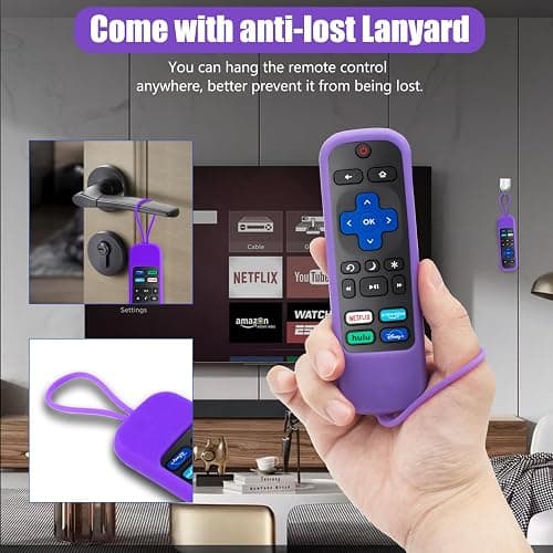2 Pack Case for Roku Express/Streaming Stick/Premiere - Silicone Remote Cover for TCL Hisense Roku TV Remote Sleeve Skin Smart TV Remote Control Replacement Cover Case(Purple and Rose) thumbnail 3