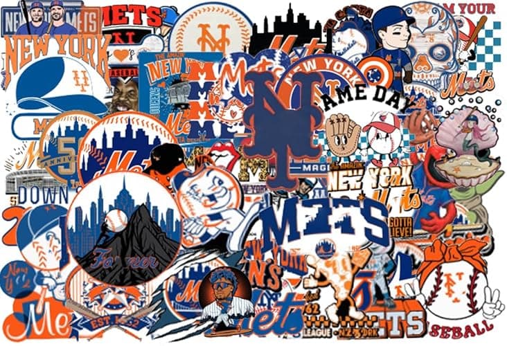 50 PCS New York American Vinyl Mets Stickers Pack Baseball Stickers for Water Bottle, Laptop, Bicycle, Computer, Motorcycle, Travel Case, Car Decal Decoration Sticker - 50pcs New York Stickers