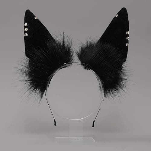 Loiahoer Wolf Fox Jackal Ears Headband Animal Fur Headwear Handmade Head Accessories for Halloween Cosplay Fancy Dress Party thumbnail 3