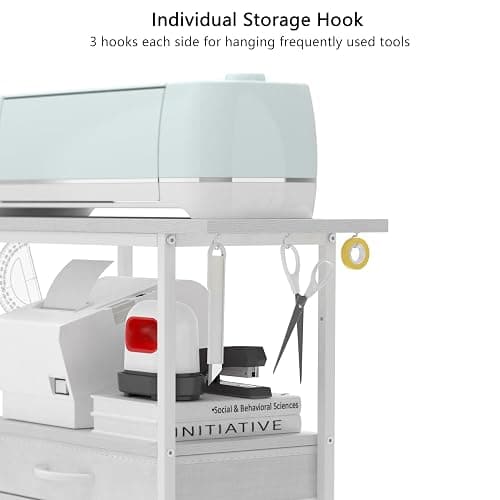 VENNQD Organizer and Storage Stand Compatible with Cricut Machines,Rolling Storage Cart/Shelf with 24 Vinyl Roll Holders，2 Fabric Drawer,Accessories Holder,Tool Hook for Craft Room Home (white) thumbnail 5