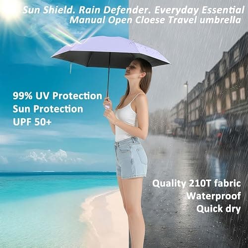 BAODINI Travel Essentials Mini Umbrella for Purse With Case Small Compact UV Sun Protection Lightweight Tiny Pocket Manual Open Close Umbrella for Women Kids and Men Fits Purse Backpack thumbnail 4