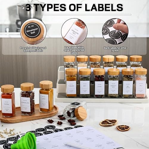 DIMBRAH Spice Jars with Label 24Pcs,Seasoning Containers,Glass Spice Jars with Bamboo Lids,Kitchen Essentials,Spices Container Set,Kitchen Set,Seasoning Organizer,Spice Rack Organizer for Cabinet thumbnail 4